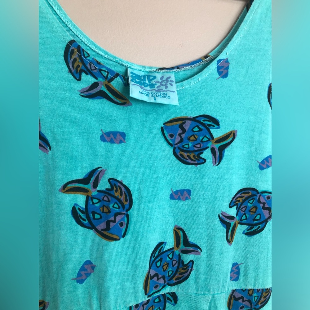 BOCA RATON NEW OLD STK BEACH RESORT WEAR ZIP CODE Boho Blue FISH Dress Size s - Picture 2 of 2